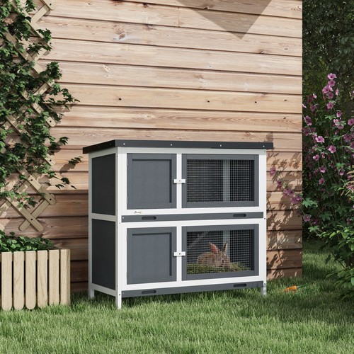 Pawhut rabbit hutch double - rabbit,